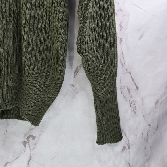 Vintage Wool Sweater Men Medium Green Shoulder Elbow Commando Military Tactical - Picture 5 of 11